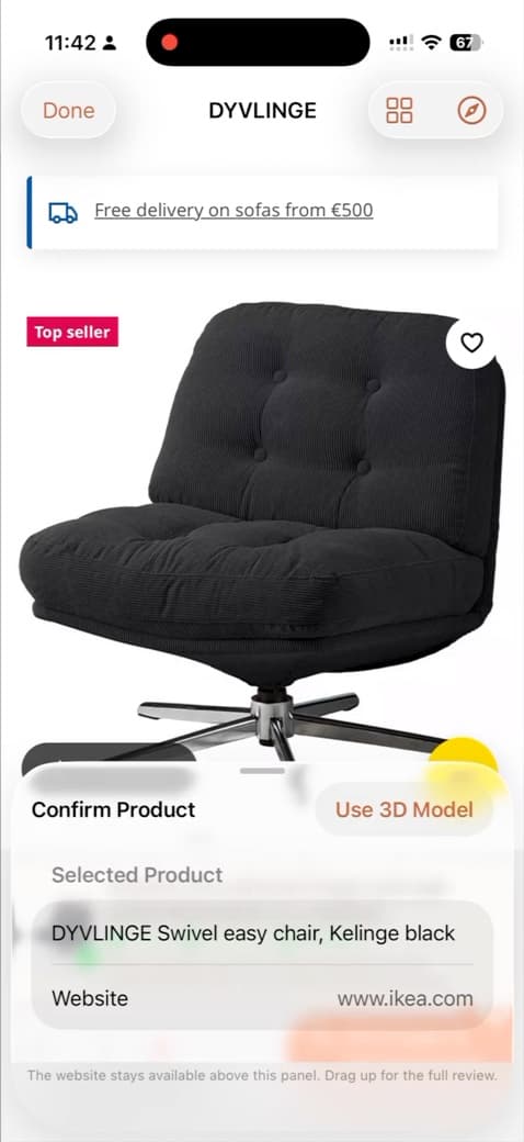 A chair product page inside Lumiz